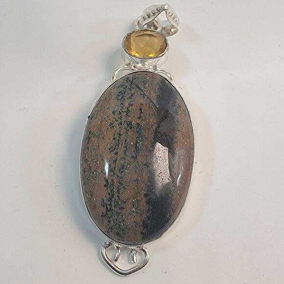 Handmade Sterling Silver Pendant Necklace Featuring Kambaba Jasper and Citrine - Picture 1 of 10